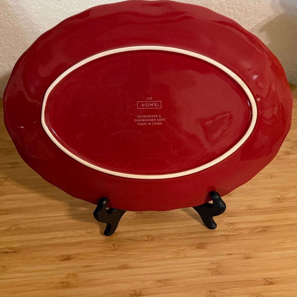 Red Oval Ceramic Serving Platter